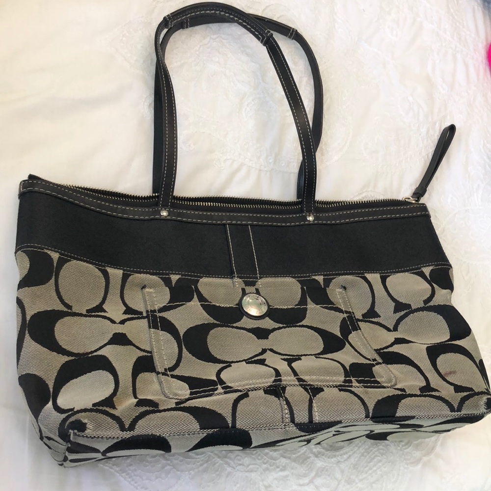 Black and grey Coach zip tote